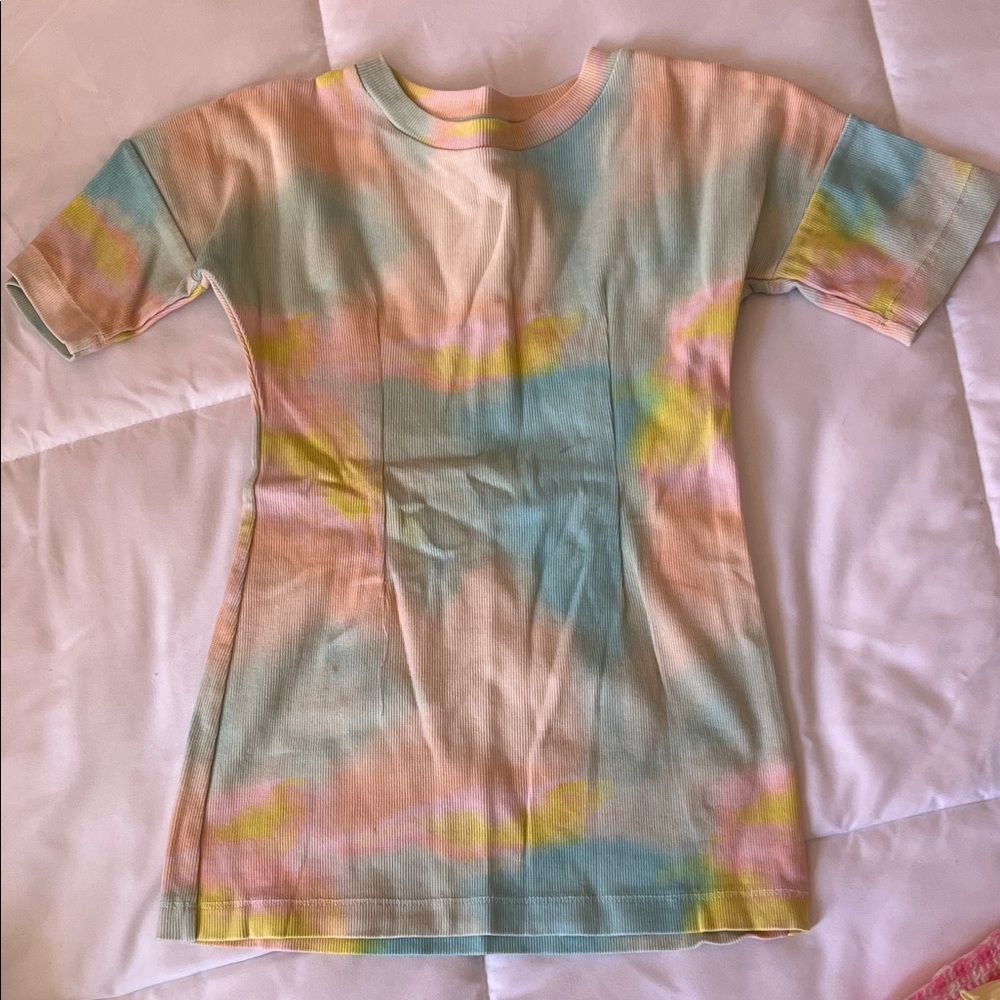 Kids Pastel Tie-Dye Tee Dress - Pink, Blue & Yellow